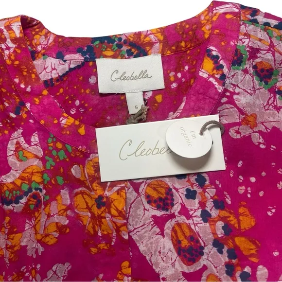 Cleobella Kaftan Organic Cotton Midi Pink Printed Kimono Dress Long sleeve NEW