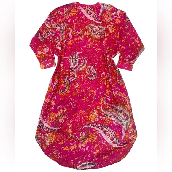 Cleobella Kaftan Organic Cotton Midi Pink Printed Kimono Dress Long sleeve NEW