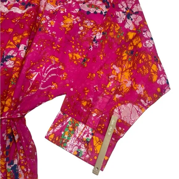 Cleobella Kaftan Organic Cotton Midi Pink Printed Kimono Dress Long sleeve NEW