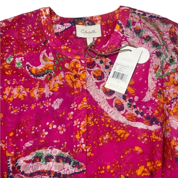 Cleobella Kaftan Organic Cotton Midi Pink Printed Kimono Dress Long sleeve NEW