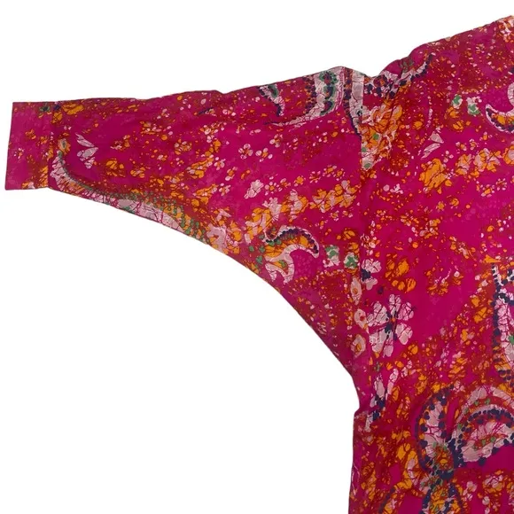 Cleobella Kaftan Organic Cotton Midi Pink Printed Kimono Dress Long sleeve NEW