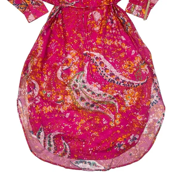 Cleobella Kaftan Organic Cotton Midi Pink Printed Kimono Dress Long sleeve NEW