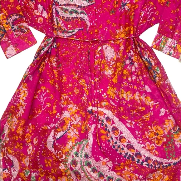 Cleobella Kaftan Organic Cotton Midi Pink Printed Kimono Dress Long sleeve NEW