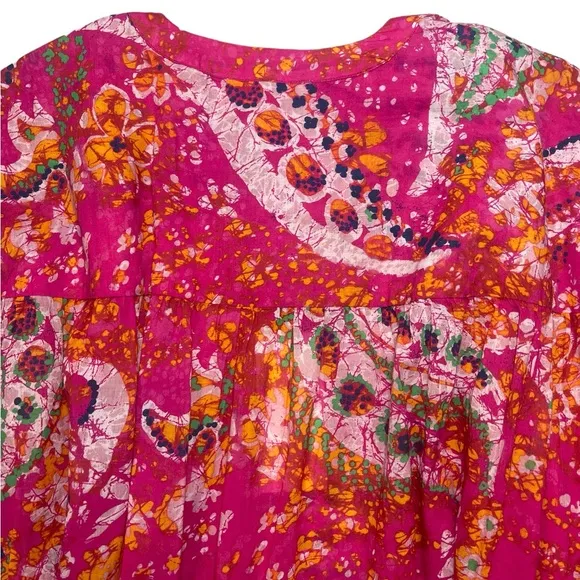 Cleobella Kaftan Organic Cotton Midi Pink Printed Kimono Dress Long sleeve NEW