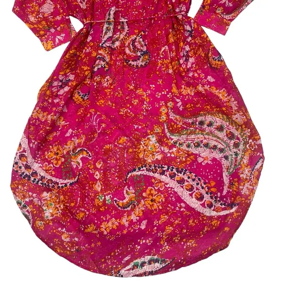 Cleobella Kaftan Organic Cotton Midi Pink Printed Kimono Dress Long sleeve NEW