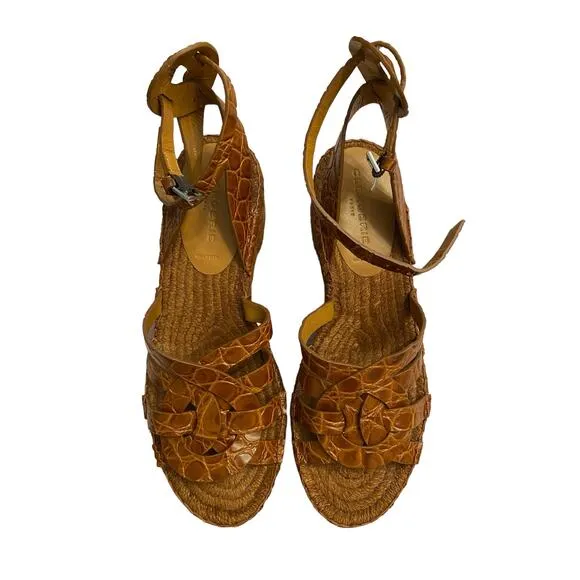 Clergerie Chaya Sandals Croc Embossed Platform Leather Y2K Summer Boho Sz 7.5