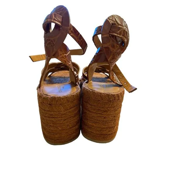 Clergerie Chaya Sandals Croc Embossed Platform Leather Y2K Summer Boho Sz 7.5