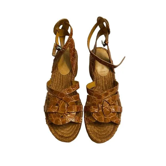 Clergerie Chaya Sandals Croc Embossed Platform Leather Y2K Summer Boho Sz 7.5