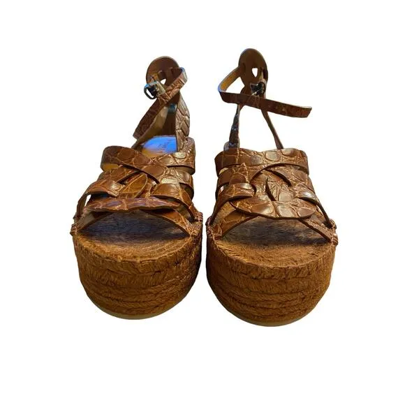 Clergerie Chaya Sandals Croc Embossed Platform Leather Y2K Summer Boho Sz 7.5