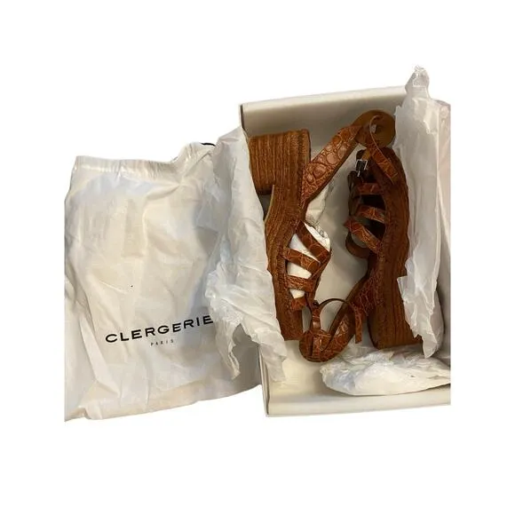 Clergerie Chaya Sandals Croc Embossed Platform Leather Y2K Summer Boho Sz 7.5
