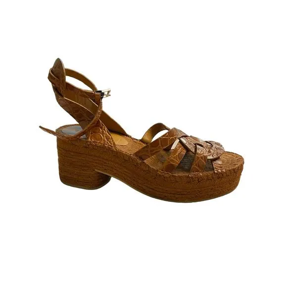 Clergerie Chaya Sandals Croc Embossed Platform Leather Y2K Summer Boho Sz 7.5