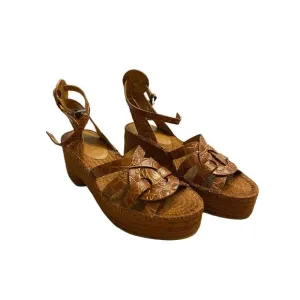 Clergerie Chaya Sandals Croc Embossed Platform Leather Y2K Summer Boho Sz 7.5