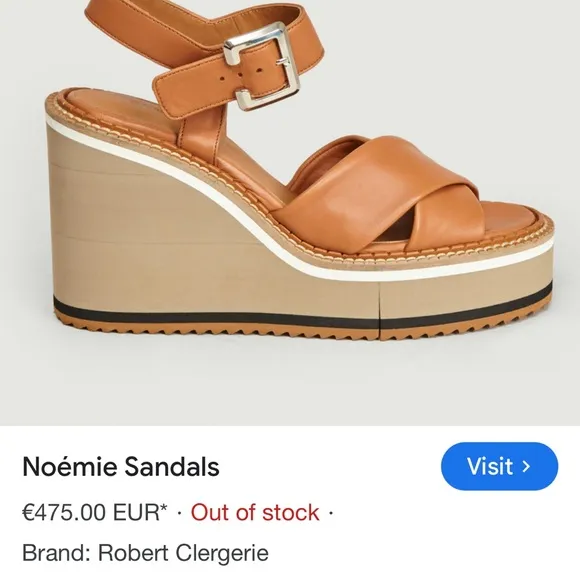 Clergerie Noemie Platform Wedge Sandal Brown Leather Size 37- 7.5 made in France