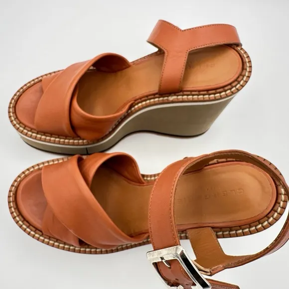 Clergerie Noemie Platform Wedge Sandal Brown Leather Size 37- 7.5 made in France