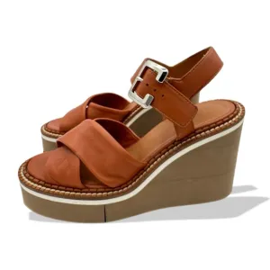Clergerie Noemie Platform Wedge Sandal Brown Leather Size 37- 7.5 made in France