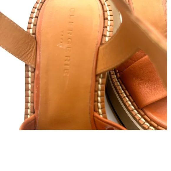 Clergerie Noemie Platform Wedge Sandal Brown Leather Size 37- 7.5 made in France