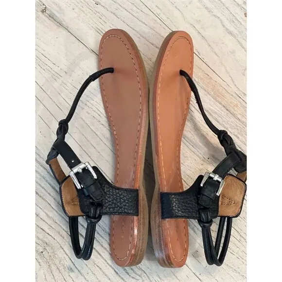 Coach Clarkson T-Strap Leather Sandals Black Women's Size 5 B Adjustable Buckle