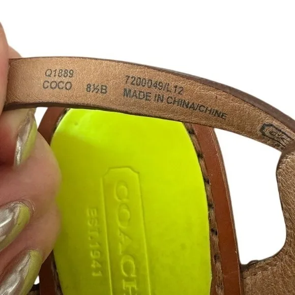 Coach Coco Vachetta Brown Sandals Thong Neon Yellow Straps‎ Y2k 8.5