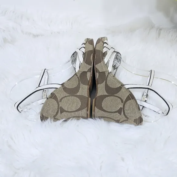 Coach Dottie PlatformSandals Cream LeatherWedge Shoe Women's Size 9 B