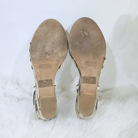 Coach Dottie PlatformSandals Cream LeatherWedge Shoe Women's Size 9 B