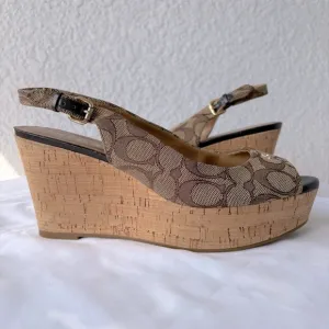 Coach Ferry Brown Signature C Jacquard 8.5B Wedge Shoe