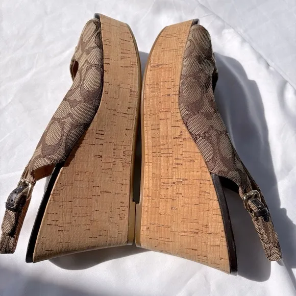 Coach Ferry Brown Signature C Jacquard 8.5B Wedge Shoe