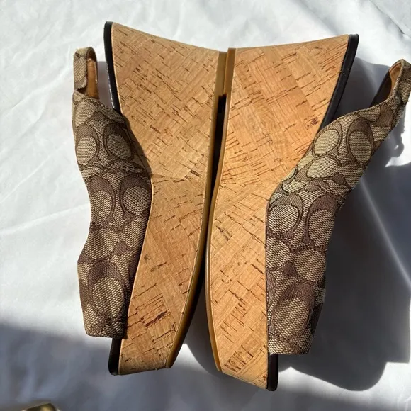 Coach Ferry Brown Signature C Jacquard 8.5B Wedge Shoe