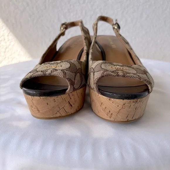 Coach Ferry Brown Signature C Jacquard 8.5B Wedge Shoe