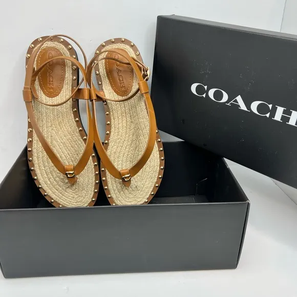 COACH SANDALS, “GRACEY LEATHER “PENNY” COLOR, WOMENS SIZE 7.5-B, EUR 38-B