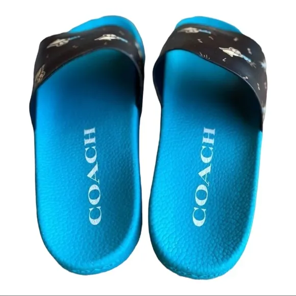 COACH Udele Bird Slides Slip Ons Waterproof Pool Beach Turquoise Sandals