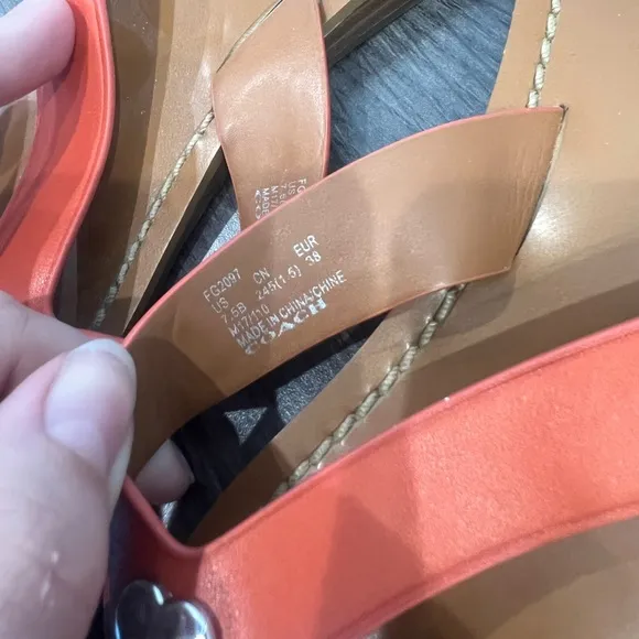 Coach Women’s Ellis Thong Orange Coral Leather Sandal