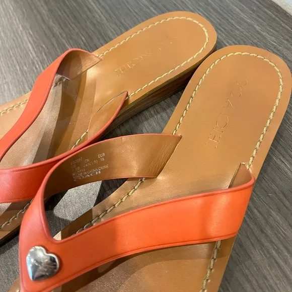 Coach Women’s Ellis Thong Orange Coral Leather Sandal