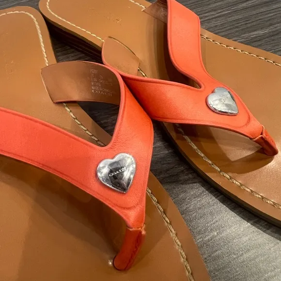 Coach Women’s Ellis Thong Orange Coral Leather Sandal