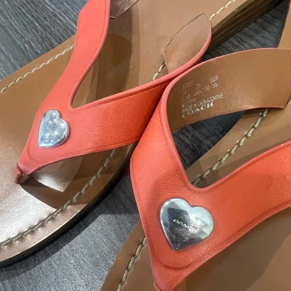 Coach Women’s Ellis Thong Orange Coral Leather Sandal
