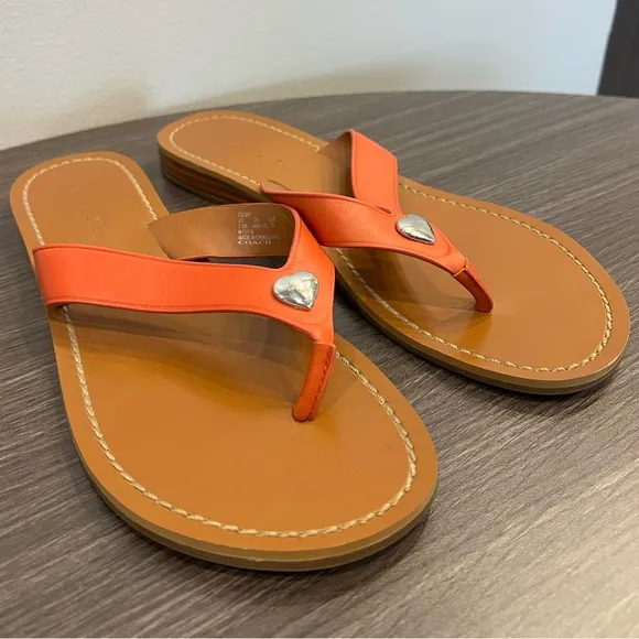 Coach Women’s Ellis Thong Orange Coral Leather Sandal