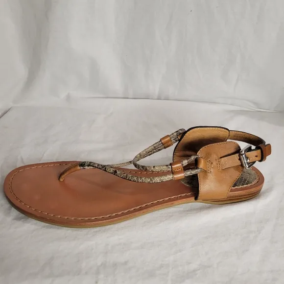 Coach Women's Natural/Ginger Leather Snakeskin Flat Sandals Size 10
