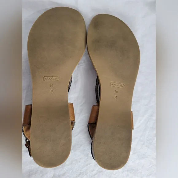 Coach Women's Natural/Ginger Leather Snakeskin Flat Sandals Size 10