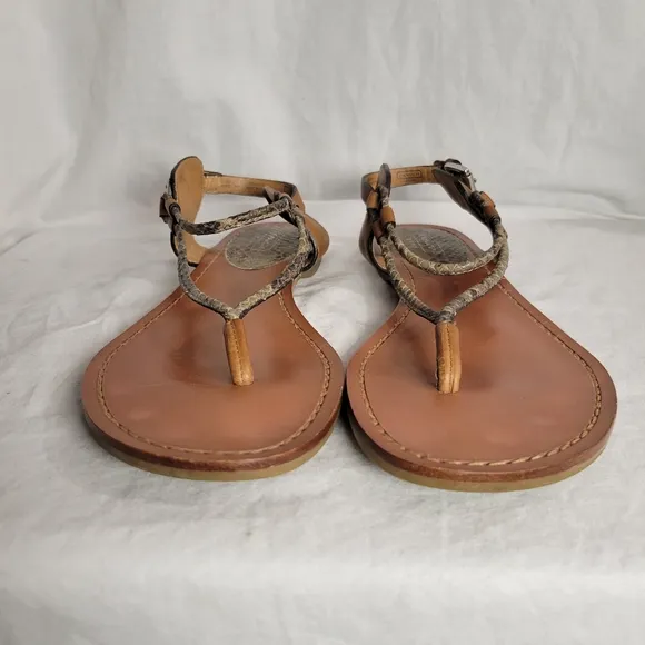 Coach Women's Natural/Ginger Leather Snakeskin Flat Sandals Size 10