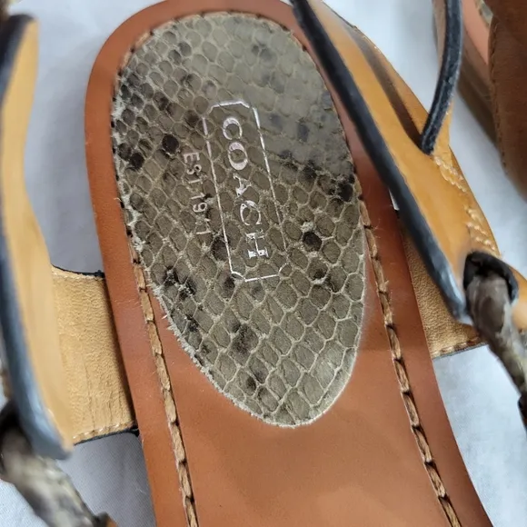 Coach Women's Natural/Ginger Leather Snakeskin Flat Sandals Size 10