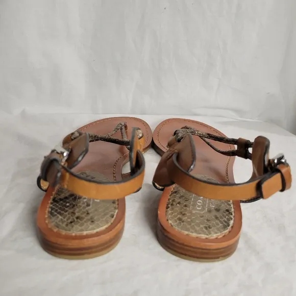 Coach Women's Natural/Ginger Leather Snakeskin Flat Sandals Size 10