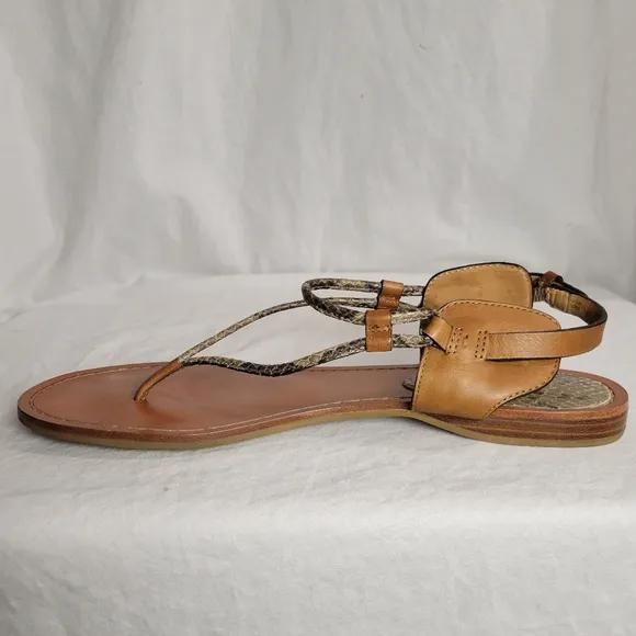 Coach Women's Natural/Ginger Leather Snakeskin Flat Sandals Size 10