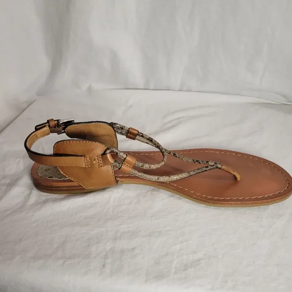 Coach Women's Natural/Ginger Leather Snakeskin Flat Sandals Size 10