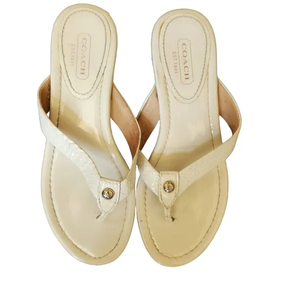 Coach Womens White Cork Wedge Heel Open Toe Thong Sandal Size 5 1/2 B