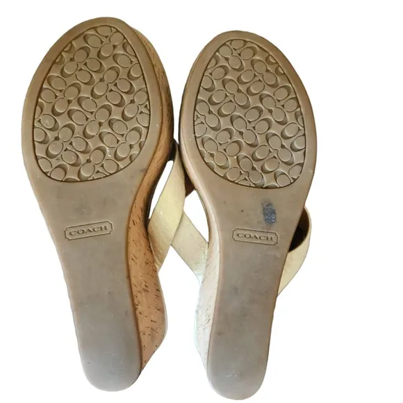 Coach Womens White Cork Wedge Heel Open Toe Thong Sandal Size 5 1/2 B