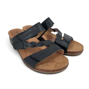 Cobb Hill May Slide Sandals 8.5 Black Leather Comfort Wedge Orthopedic Versatile