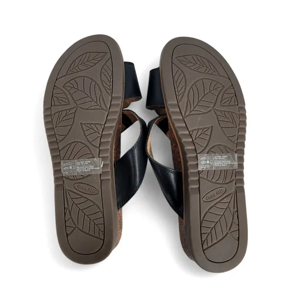 Cobb Hill May Slide Sandals 8.5 Black Leather Comfort Wedge Orthopedic Versatile