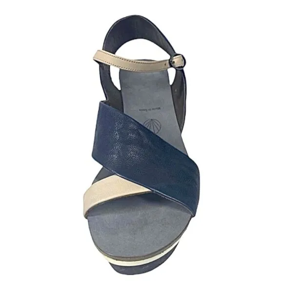 Coclico Guya Women’s Wedge Sandals Blue Leather 10.5 Medium Made in Spain