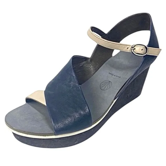 Coclico Guya Women’s Wedge Sandals Blue Leather 10.5 Medium Made in Spain