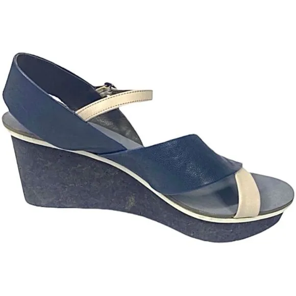 Coclico Guya Women’s Wedge Sandals Blue Leather 10.5 Medium Made in Spain