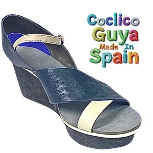 Coclico Guya Women’s Wedge Sandals Blue Leather 10.5 Medium Made in Spain